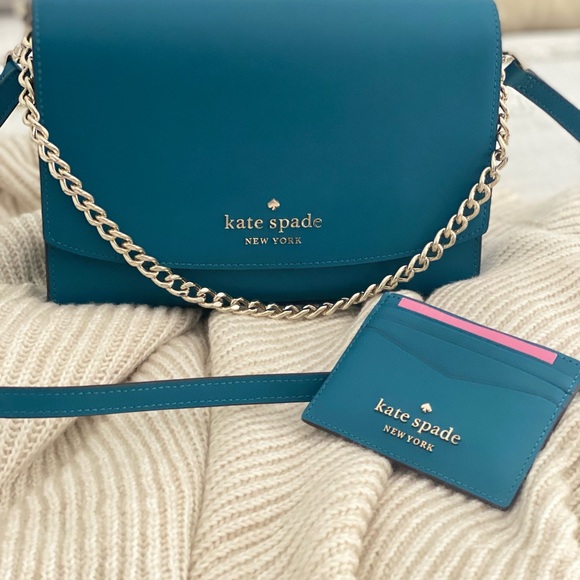 KATE SPADE | peacock Teal Blue Purse Crossbody Shoulder Bag & Slim Card Wallet - Picture 8 of 10